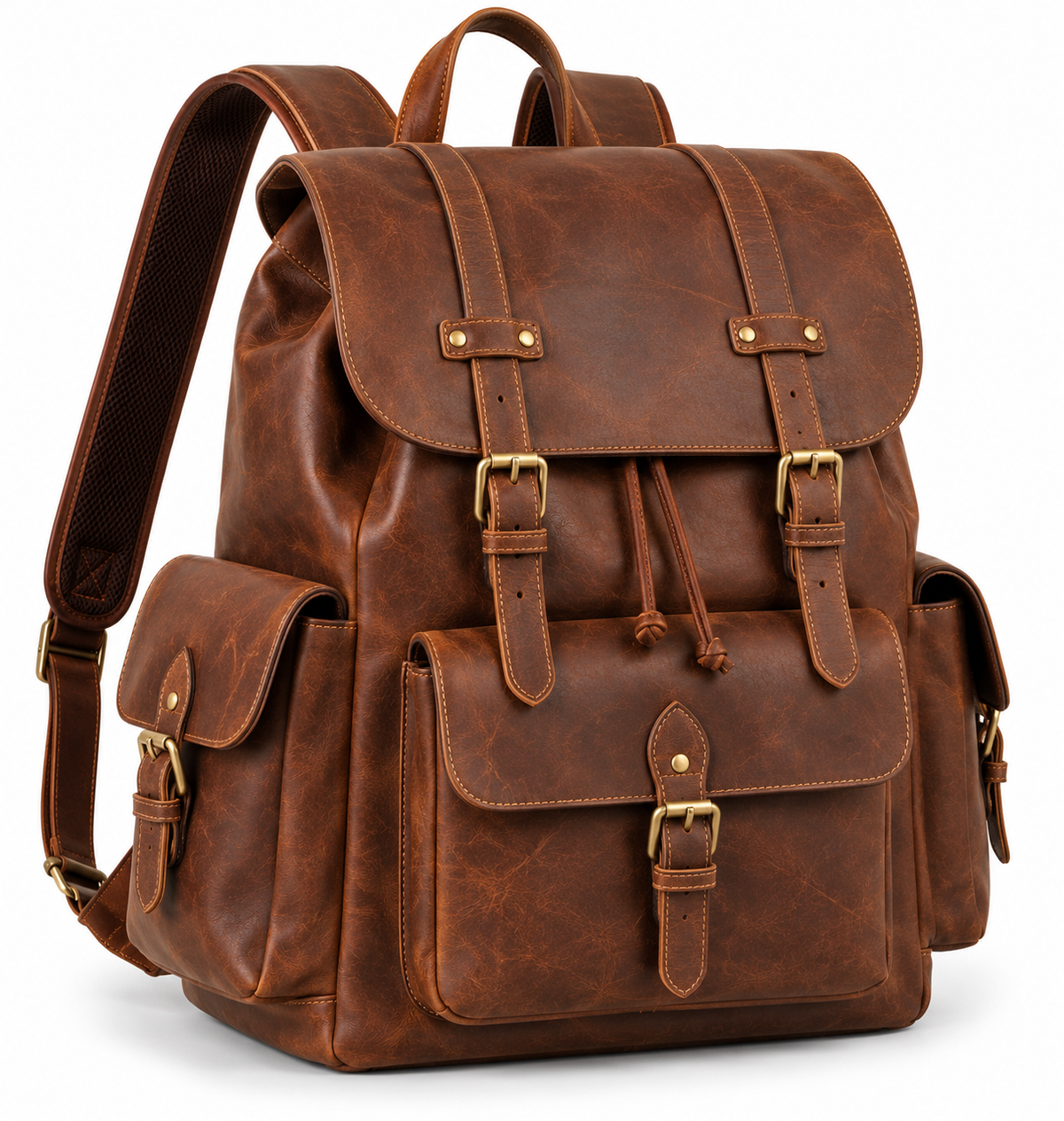 Waterstone Heritage Backpack — Full Grain Leather Bag with Four Compartments