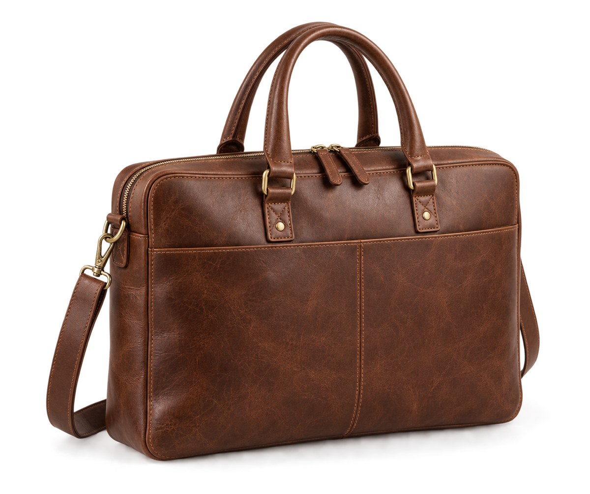 The Sheffield Briefcase — Full-Grain Leather Laptop Bag with Shoulder Strap