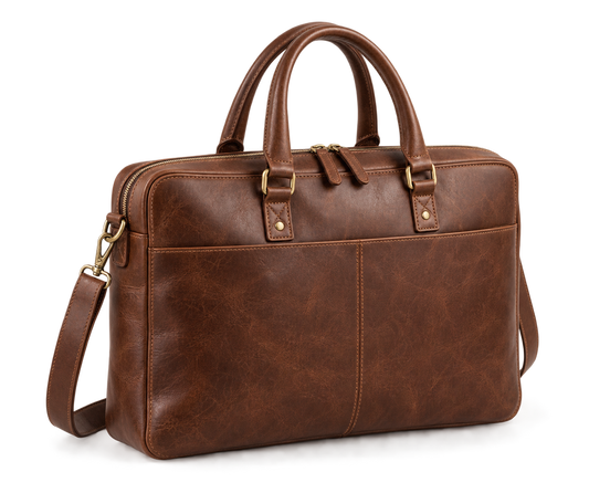 The Sheffield Briefcase — Full-Grain Leather Laptop Bag with Shoulder Strap